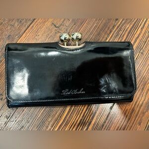 Ted Baker London Black Patent Leather Wallet Clutch With TB Bobble Floral